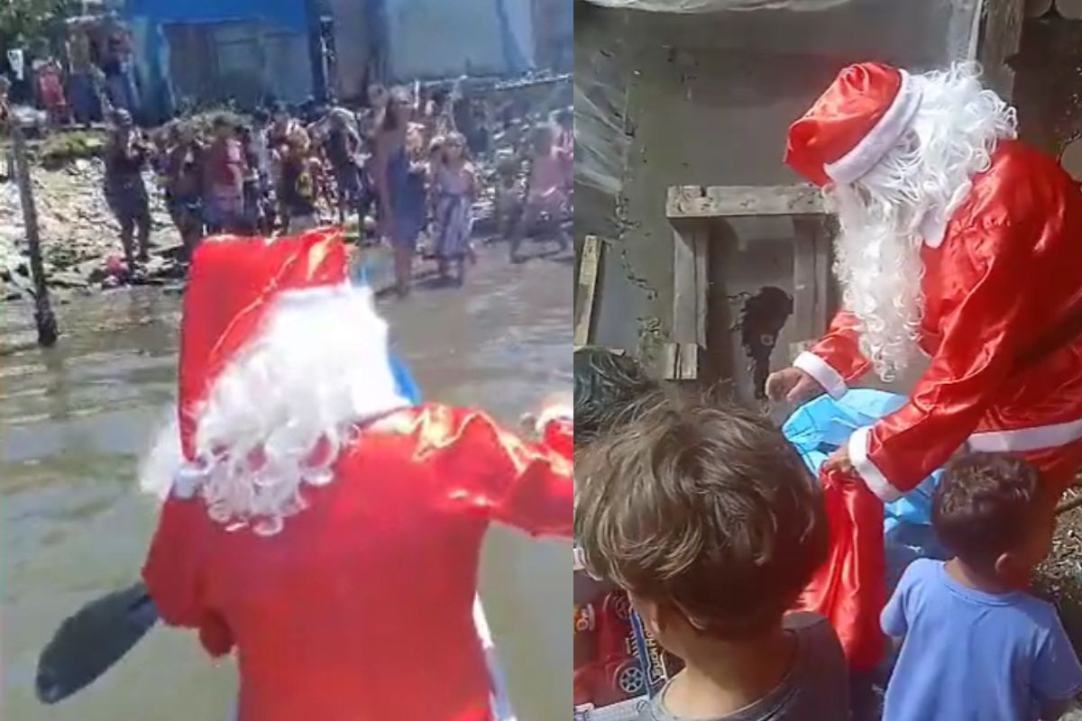 Espírito Natalino Navega Pelos Mangues: Papais Noéis Surpreendem Crianças em Palafitas