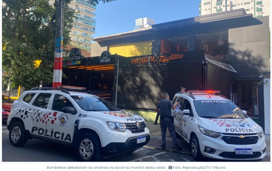 Bar em área nobre de Santos sofre um incêndio