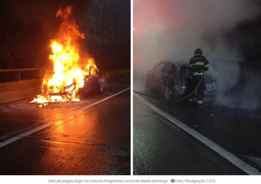 Veículo pega fogo na Rodovia dos Imigrantes