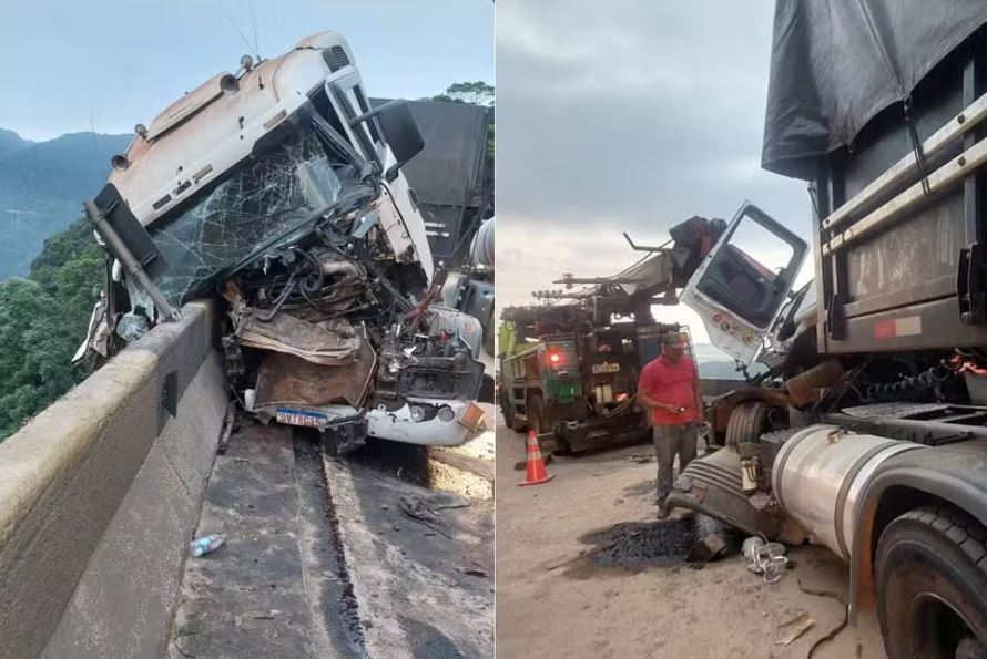Motorista morre após engavetamento entre carretas na Anchieta
